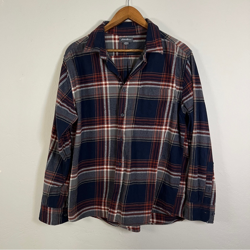 Eddie Bauer Long Sleeve Plaid Heavy Cotton Flannel Button Down Shirt Men’s XL